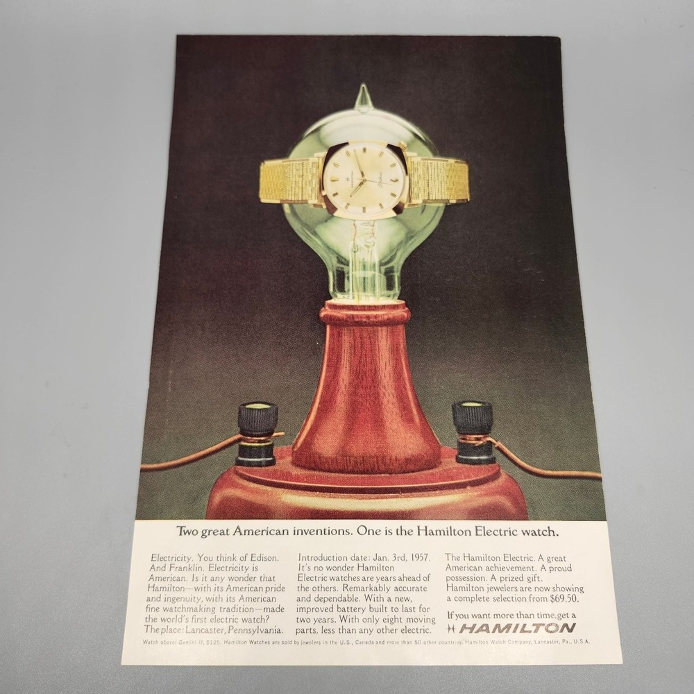 Hamilton Electric Watch Magazine Ad 1960s Mid-Century Modern Invention